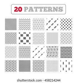 Ornament patterns, diagonal stripes and stars. Safe sex love icons. Condom in package symbol. Sperm sign. Fertilization or insemination. Heart symbol. Geometric textures. Vector