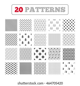 Ornament patterns, diagonal stripes and stars. Notebook pc and Usb flash drive stick icons. Computer mouse and CD or DVD sign symbols. Geometric textures. Vector