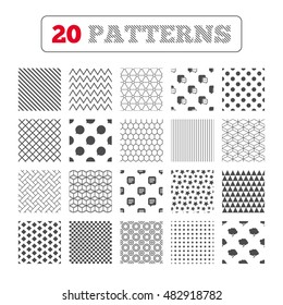 Ornament patterns, diagonal stripes and stars. Chat icons. Comic speech bubble signs. Communication think symbol. Geometric textures. Vector