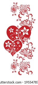 Ornament patterns of flowers and hearts. Vector illustration of a print for a T-shirt