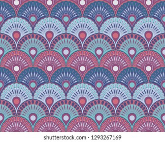 Ornament peacock eye indian seamless vector print for textiles.