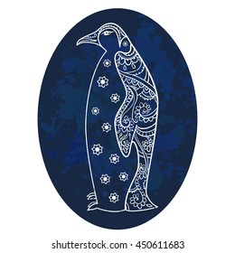 Ornament penguin vector. Beautiful illustration penguin for design, print clothing, stickers, tattoos, Adult Coloring book. Hand drawn animal illustration. Penguin lace ornamental