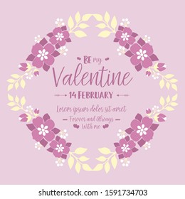 Ornament pink floral frame of beautiful for design invitation card happy valentine. Vactor