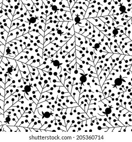 Ornament with plants. Black and white. Vector Background
