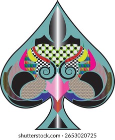 Ornamento Jogando Padrão Card-Ace de Espadas Jogando Cartas Cartas Jogando Cartas Símbolos de Vetor Tribal Coloring-Tattoo.playing cartas fulcolor, jogar cartas arte, padrão cartão