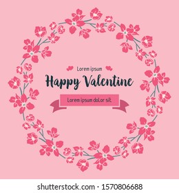 Ornament poster valentine day, with ornate wallpaper of pink wreath frame. Vector