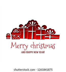 Ornament from red gift boxes. Designed by parer cut. Vector illustration