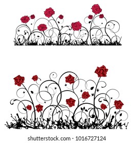 Ornament with roses, vector banner, set, designers elements