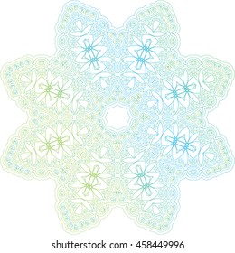 Ornament round decorative elements in blue and green shades, celadon. Oriental zentangle anti-stress therapy pattern, vector illustration. Outline Mandala for coloring book in blue and green colour.