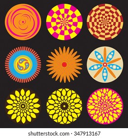 Ornament round flower set like mandala. Geometric circle floral vector elements. Modern, contemporary, ethnic ornamental floral designs. Oriental indian, chinese style.
