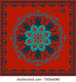Ornament round frame on a red background. Decor item for the designer. The Arab-Indian style