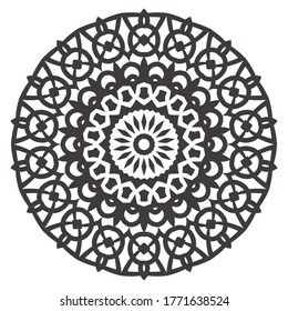 Ornamento redondo con mandala. Elemento de círculo geométrico hecho en vector. Conjunto perfecto para cualquier otro tipo de diseño, cumpleaños y otras vacaciones, caleidoscopio, medallón, yoga, india, árabe, ornamento redondo