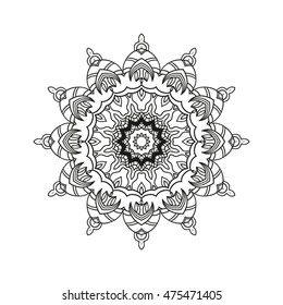 Ornament round mandala. Round lace pattern. Ethnic decorative element. Hand-drawn zen doodle background. Islam, Arabic, Indian motif. Tribal zentangle for henna, tattoo, mehndi, mehdi.