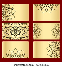 Ornament round set with mandala. .Card of invitation. Hand drawn Ethnic background. Arabic, Indian, ottoman motifs. black, gold color