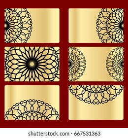Ornament round set with mandala. .Card of invitation. Hand drawn Ethnic background. Arabic, Indian, ottoman motifs. black, gold color