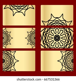 Ornament round set with mandala. .Card of invitation. Hand drawn Ethnic background. Arabic, Indian, ottoman motifs. black, gold color