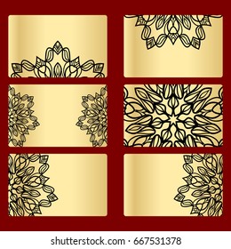 Ornament round set with mandala. .Card of invitation. Hand drawn Ethnic background. Arabic, Indian, ottoman motifs. black, gold color