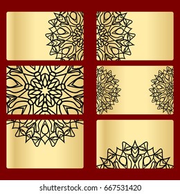 Ornament round set with mandala. .Card of invitation. Hand drawn Ethnic background. Arabic, Indian, ottoman motifs. black, gold color