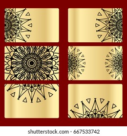 Ornament round set with mandala. .Card of invitation. Hand drawn Ethnic background. Arabic, Indian, ottoman motifs. black, gold color