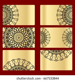 Ornament round set with mandala. .Card of invitation. Hand drawn Ethnic background. Arabic, Indian, ottoman motifs. black, gold color
