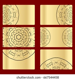 Ornament round set with mandala. .Card of invitation. Hand drawn Ethnic background. Arabic, Indian, ottoman motifs. black, gold color