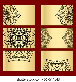 Ornament round set with mandala. .Card of invitation. Hand drawn Ethnic background. Arabic, Indian, ottoman motifs. black, gold color