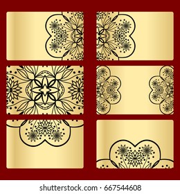 Ornament round set with mandala. .Card of invitation. Hand drawn Ethnic background. Arabic, Indian, ottoman motifs. black, gold color