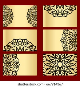 Ornament round set with mandala. .Card of invitation. Hand drawn Ethnic background. Arabic, Indian, ottoman motifs. black, gold color