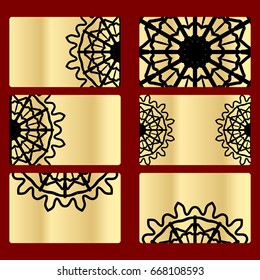 Ornament round set with mandala. .Card of invitation. Hand drawn Ethnic background. Arabic, Indian, ottoman motifs. black, gold color