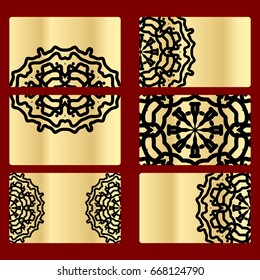 Ornament round set with mandala. .Card of invitation. Hand drawn Ethnic background. Arabic, Indian, ottoman motifs. black, gold color