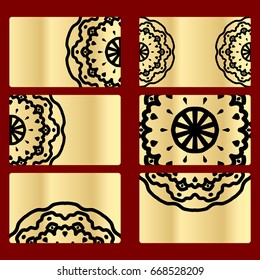 Ornament round set with mandala. .Card of invitation. Hand drawn Ethnic background. Arabic, Indian, ottoman motifs. black, gold color