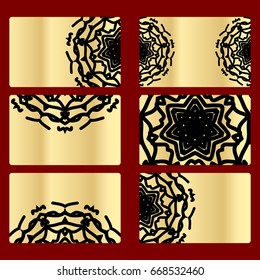 Ornament round set with mandala. .Card of invitation. Hand drawn Ethnic background. Arabic, Indian, ottoman motifs. black, gold color