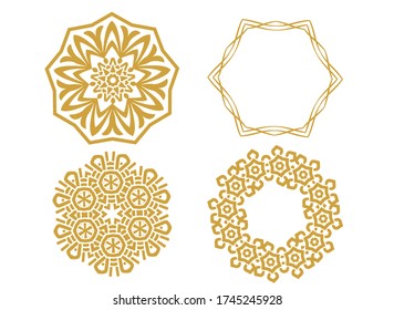 Ornament round set with mandala. Set of geometric circle vector elements. Star form design elements. Arabesque abstract ornament.
