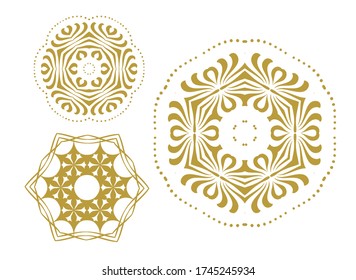 Ornament round set with mandala. Set of geometric circle vector elements. Star form design elements. Arabesque abstract ornament.
