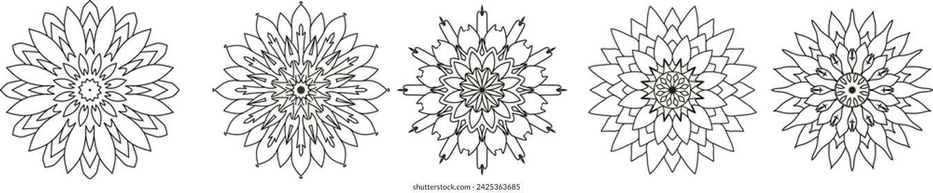Ornament round set with mandala. Geometric circle element made in vector