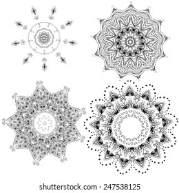 Ornament round set with mandala. Geometric circle element made in vector. Perfect set for any other kind of design, birthday and other holiday, kaleidoscope,  medallion, yoga, india, arabic
