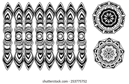 Ornament round set with mandala. Geometric circle element made in vector. Perfect set for any other kind of design, birthday and other holiday, kaleidoscope,  medallion, yoga, india, arabic