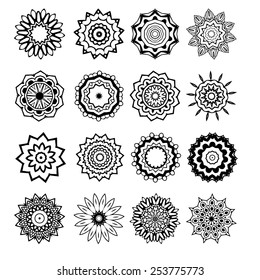 Ornament round set with mandala. Geometric circle element made in vector. Perfect set for any other kind of design, birthday and other holiday, kaleidoscope,  medallion, yoga, india, arabic