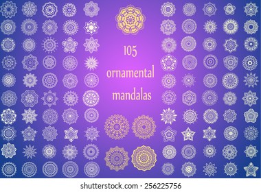 Ornament round set with mandala. Geometric circle element made in vector. Perfect set for any other kind of design, birthday and other holiday, kaleidoscope,  medallion, yoga, india, arabic