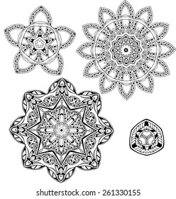 Ornament round set with mandala. Geometric circle element made in vector. Perfect set for any other kind of design, birthday and other holiday, kaleidoscope,  medallion, yoga, india, arabic