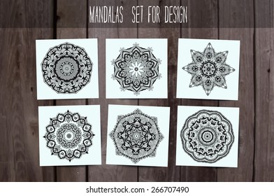 Ornament round set with mandala. Geometric circle element made in vector. Perfect set for any other kind of design, birthday and other holiday, kaleidoscope,  medallion, yoga, india, arabic