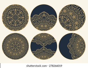 Ornament round set with mandala. Geometric circle element made in vector. Perfect set for any other kind of design, birthday and other holiday, kaleidoscope,  medallion, yoga, India, Arabic