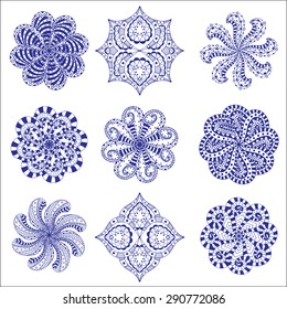 Ornament round set with mandala. Geometric circle element. Perfect set for any other kind of design, birthday and other holiday, kaleidoscope, medallion, yoga, india, arabic