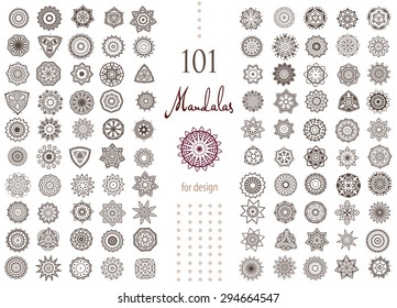 Ornament round set with mandala. Geometric circle element made in vector. Perfect set for any other kind of design, birthday and other holiday, kaleidoscope,  medallion, yoga, india, arabic
