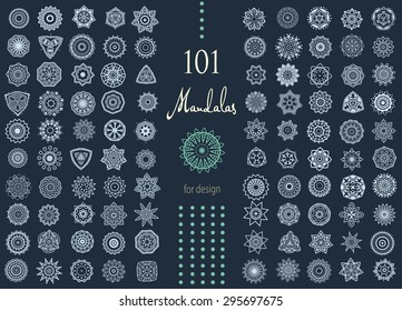 Ornament round set with mandala. Geometric circle element made in vector. Perfect set for any other kind of design, birthday and other holiday, kaleidoscope,  medallion, yoga, india, arabic