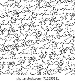 ornament from running horses in the form of clouds on a white background