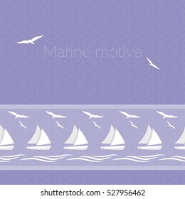 Ornament of sailboats, seagulls and waves.