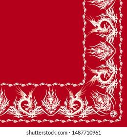 Ornament scarf design using beautiful Tribal and dragon,