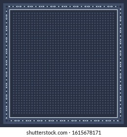 Ornament scarf pattern with polkadots motif on navy blue