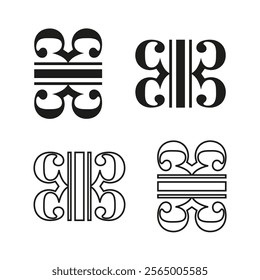 Ornament scroll icons. Decorative swirl shapes. Black and white vector. Elegant motif symbols.